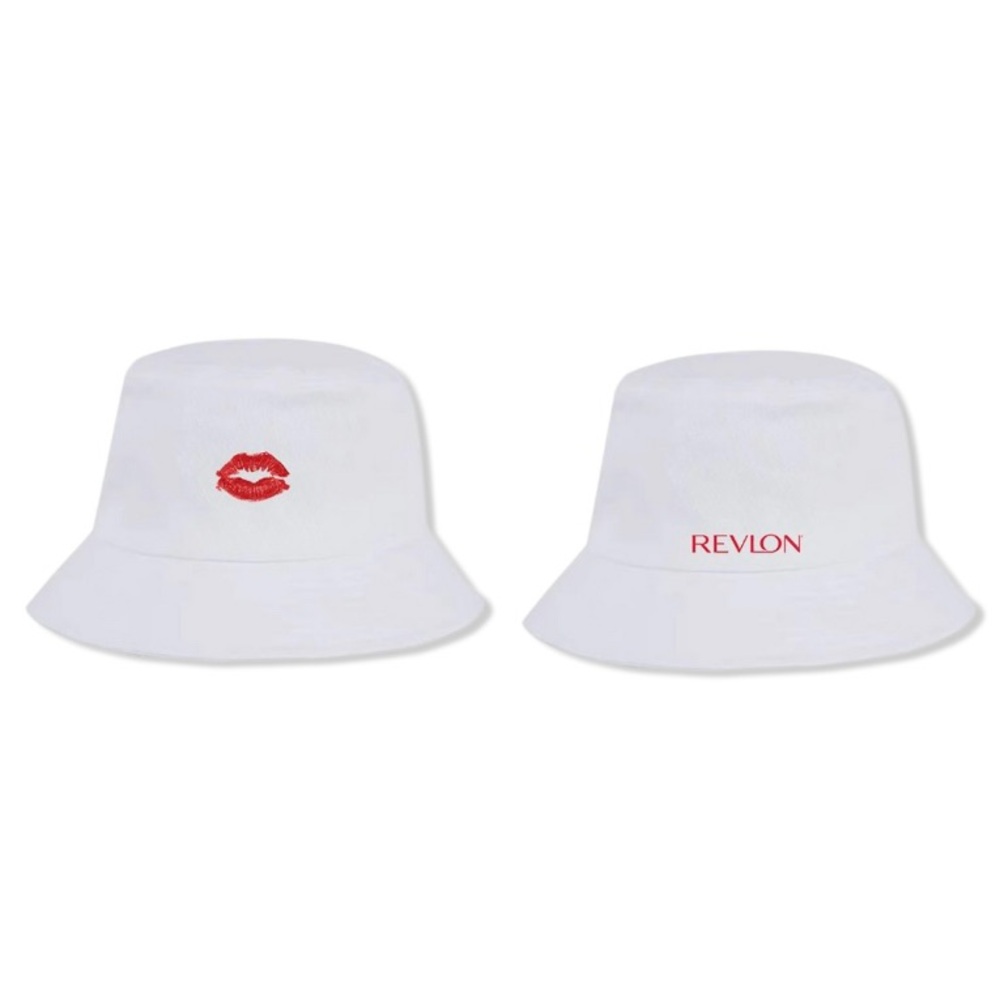 Revlon Kiss Red Lips White Bucket Hat